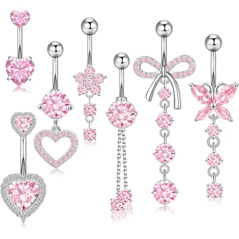 Women's Hypoallergenic Stainless Steel Belly Button Rings Set - 4/5/6/7/8/12 Pcs Bow Accented Navel Jewelry, Accessories for Women, 12pcs to Gift for All Ages, Ideal for Birthdays Christmas