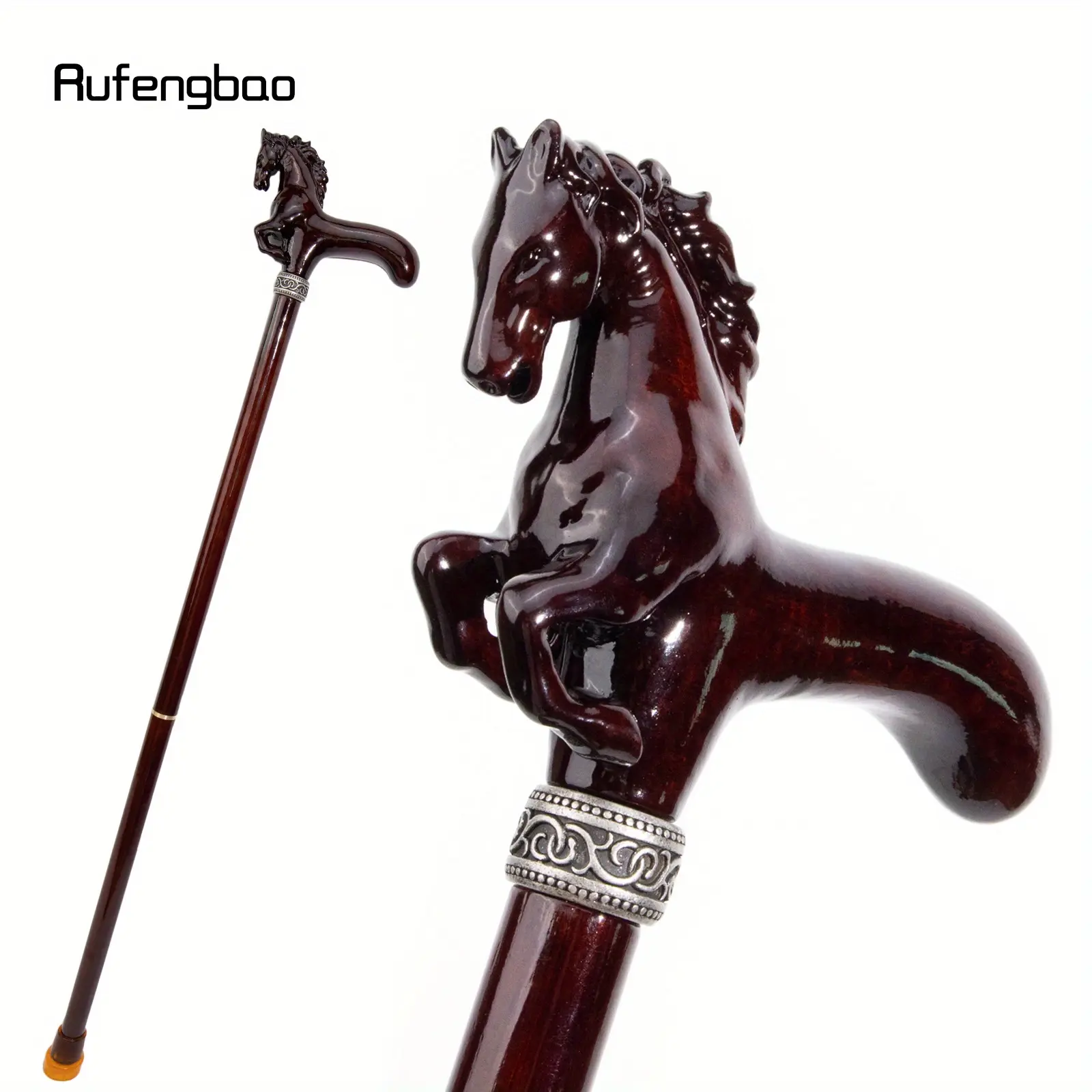 Brown Horse Wooden Fashion Stick Decorative Cospaly Cane Halloween Wood Mace Crutch Wand Crosier Party Event Props Party Supplies Party Accessories 96cm