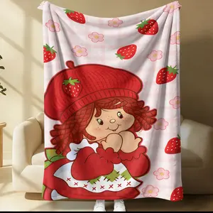 Sweet Strawberry Shortcake Cartoon Blanket, Trendy Girls' Blanket, Pattern Blanket, All-Season Use, Bed Sofa Throw, Suitable For Beds, Sofas, Cars, Room Decorations, And Gifts, Suitable For Children And Adults