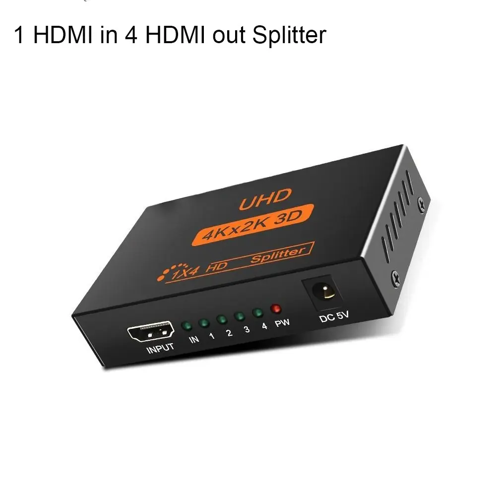 Signal Distributor 1x2 1x4 Splitter, Supports 2k/4K 3D Connection, Connects Two or Four Tvs, High Resolution Video Distribution, Universal Compatibility