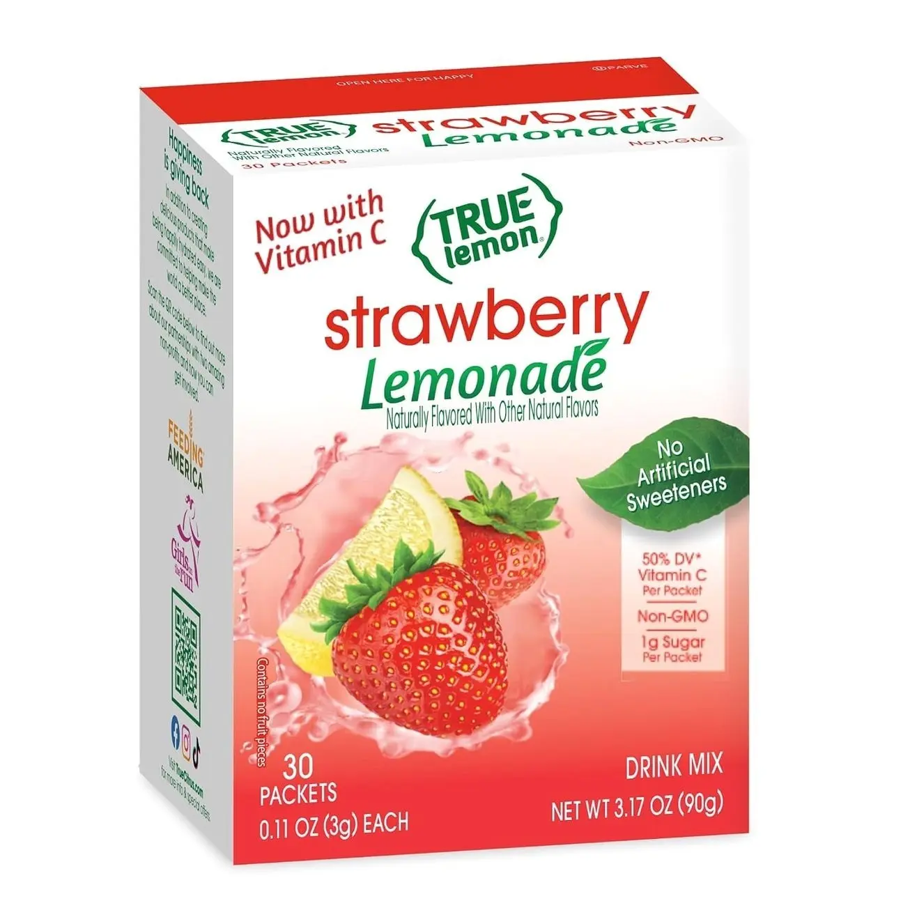 True Lemon Strawberry Lemonade 30ct (Pack of 1) - Drink Mix - No Artificial Sweeteners, Low Calorie - Powdered Drink Mixes & Flavors - Water Flavor Packets & Water Enhancer with Stevia