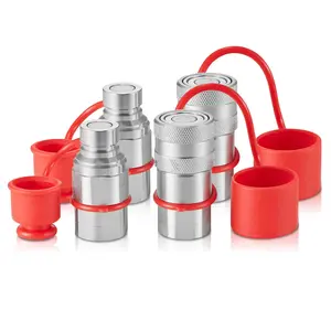 VEVOR 1/2" Flat Face Hydraulic Couplers, 1/2" NPT Skid Steer Hydraulic Quick Connect Couplers with 4 Dust Caps (ISO16028)