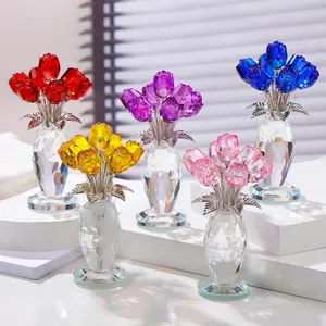 Crystal Rose Flower Ornament, Glass Rose Bouquet, Crystal Decor for Home, Crystal Glass Flower Gift for Mother's Day, anniversary, birthday