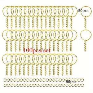 Keychain Production Supplies Kit - 50 Chain Keychains And 50 Jump Rings - Keychain Set Keychain Accessories Loose For Keychain Production DIY Crafts Small Business Supplies