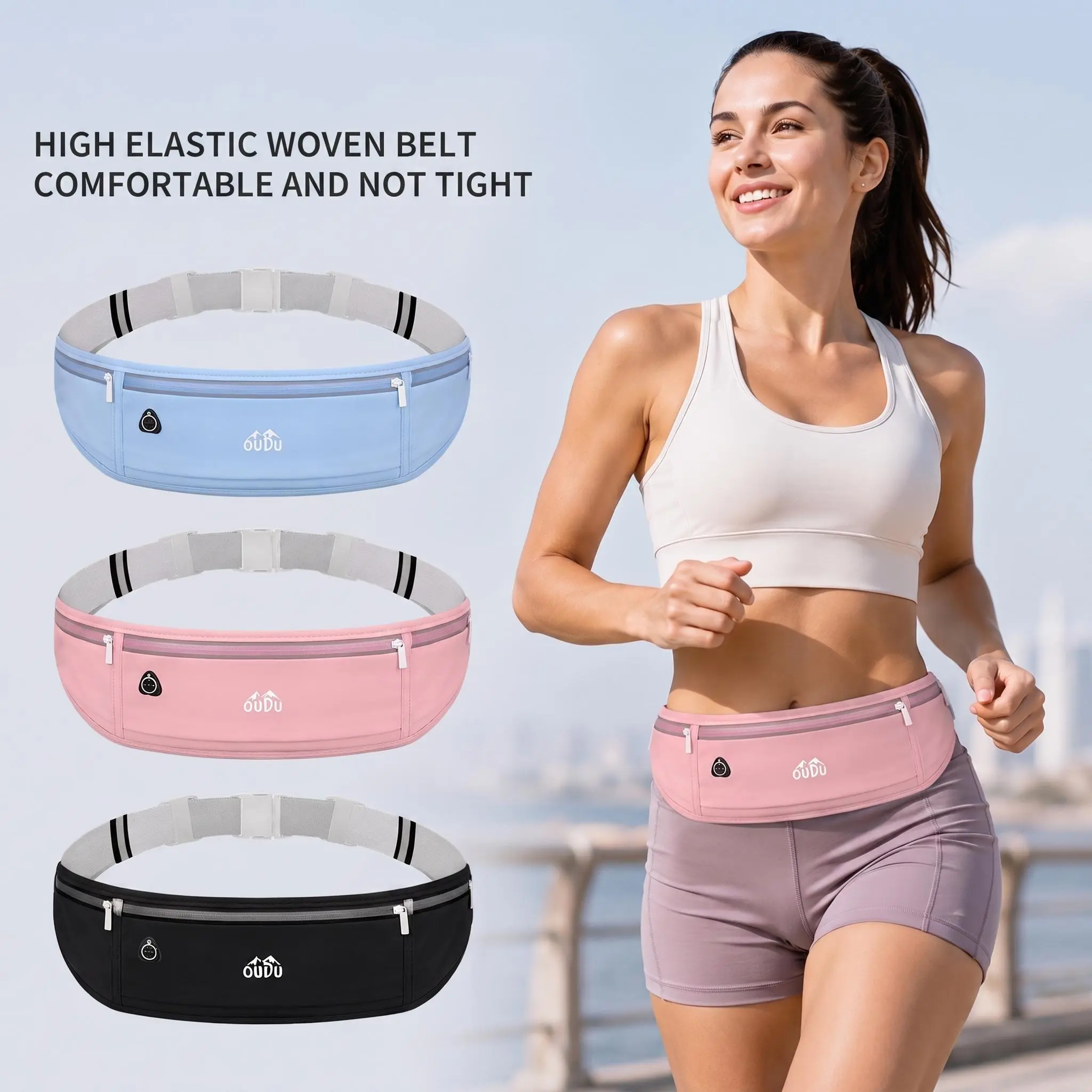 Running Belt Waist Pack for Women and Men, Slim Phone Holder with Adjustable Strap, Zipper Pockets for Running, Walking, Hiking and Workout