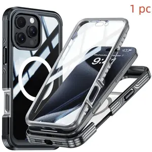 Military Grade Drop-Proof Phone Case Cover for iPhone 17pro Max 16 Pro 15 Plus, Full Body Protection, Tempered Glass Screen, Magnetic Wireless Charging
