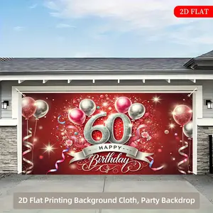 2D Flat, 60th Birthday Party Backdrop - Extra Large Red & Golden Birthday Decoration with Balloons, Happy Birthday Banner - Large Format Printable Fabric for Indoor/Outdoor - No Electricity Needed - Durable Polyester Fabric for Milestone Celebrations,