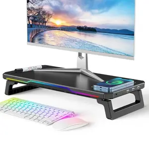 Multifunctional Monitor Stand, Monitor Stand with Wireless Charging & RGB Light, Desktop Office Storage Stand, Tablet & Computer Accessories, Monitor Riser
