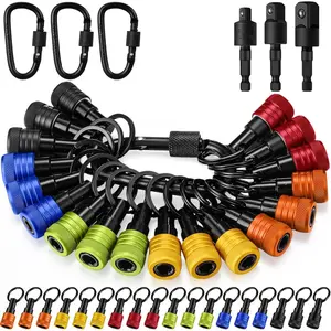 18 Pcs Bit Holder Keychains, 3 Pcs 1/4 3/8 1/2" Socket Drill Nut Bit Holders Portable Hex Shank Screwdrivers Adapters and Locks 24 Gadgets for Tools Improvement Men Workers Gifts(Multicolor)
