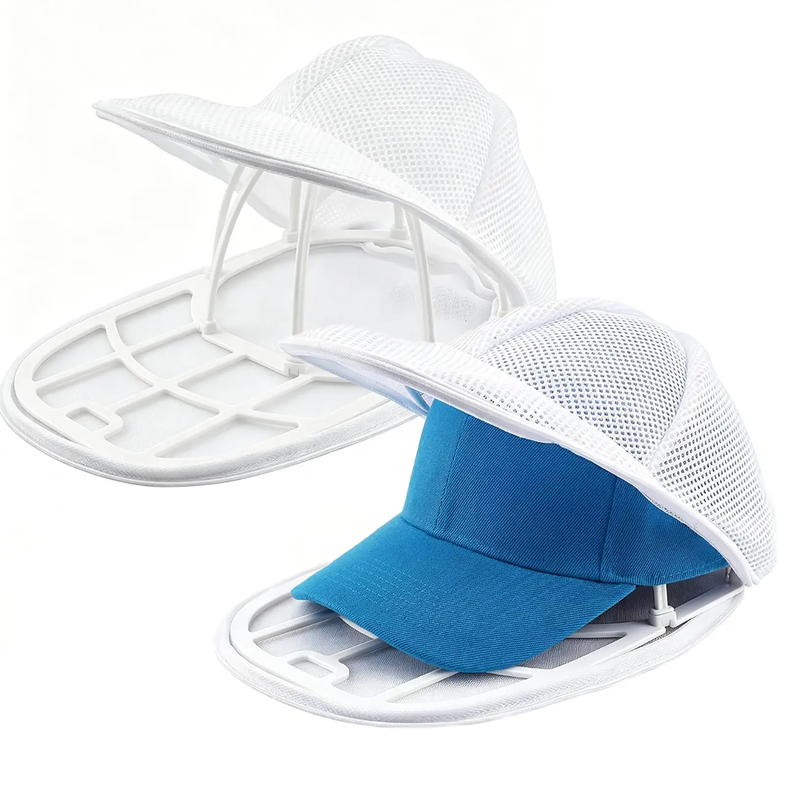 Hat Washer for Baseball Caps, Protective Cleaning Cage with Adjustable Shaper, Laundry Care Accessory for Shape Maintenance, Laundry Machine & Dishwasher Safe, Includes Free Mesh Bag, Durable White Plastic Frame