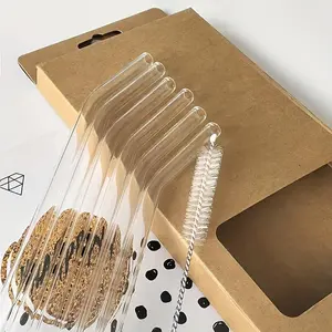 Set of 5 Transparent Glass Straws, Reusable Borosilicate Material, Includes Cleaning Brush, Ideal for Weddings, Beaches, Christmas, Halloween, Dishwasher Safe, Drinking Straw