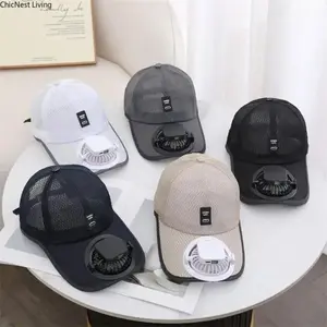 Women's Korean-Style Anti-UV Baseball Cap, Unisex Cotton Fashion Sun Hat with Built-in USB-Recharge Fan, Breathable Adjustable Headwear for Outdoor Travel, Beach Camping