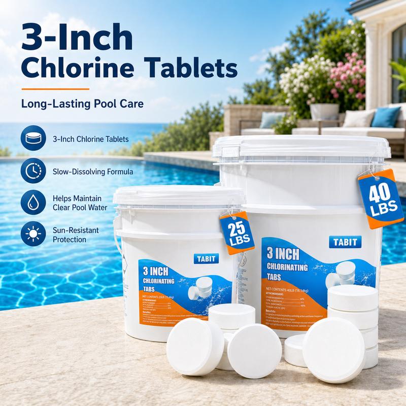 Bucket of 3 inch chlorine tablets for swimming pools