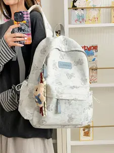 New Fufu Soft Bear Print Backpack, Large Capacity Student School Bag, Versatile Lightweight Commute Travel Backpack with Attachments, School Backpacks, Trendy Backpack
