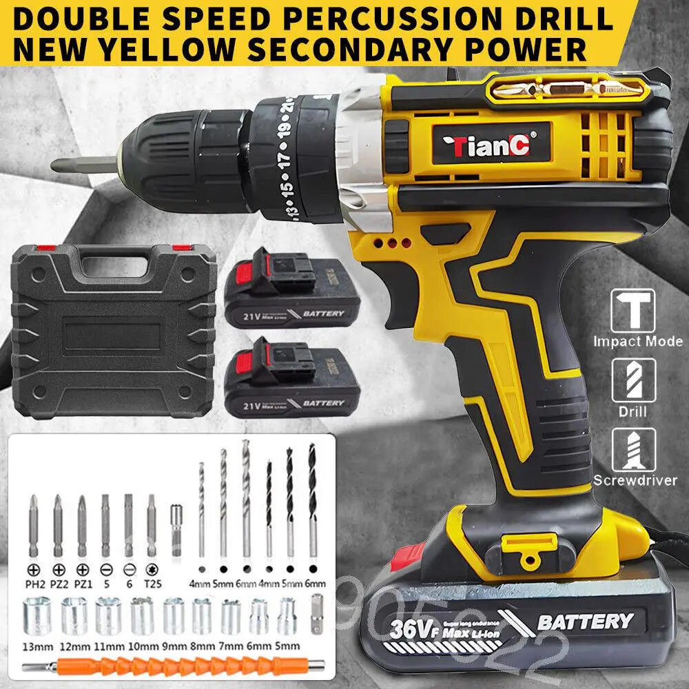 2-Battery Cordless Drill Set - High-Torque Impact Drill With LED Light, 2-Variable Speed, And Compact Charger For Home DIY Projects And Power Drive