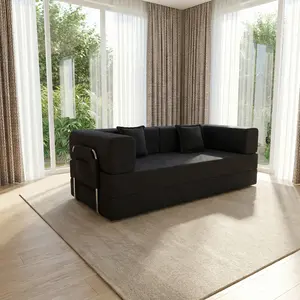 Compressed sofa, 79-inch convertible sofa bed, fixed frame, removable armrests, modular corduroy sofa bed, folding mattress sofa, suitable for small spaces - no assembly required, includes two pillows, black.