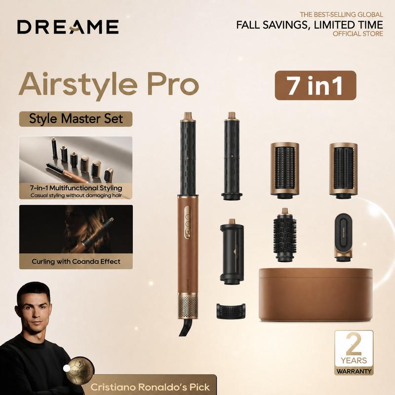 【Limited Deal】DREAME AirStyle Pro 7-in-1 Hair Styler with Fast Drying,AirStyle Suite 4-in-1, Rated Voltage 110v-120v, 2 Curling Barrels, Volumizing Effect, Smoothing Brush, Enhanced Styling hair styling tools hair Curly Iron,Rizador Secador de pelo