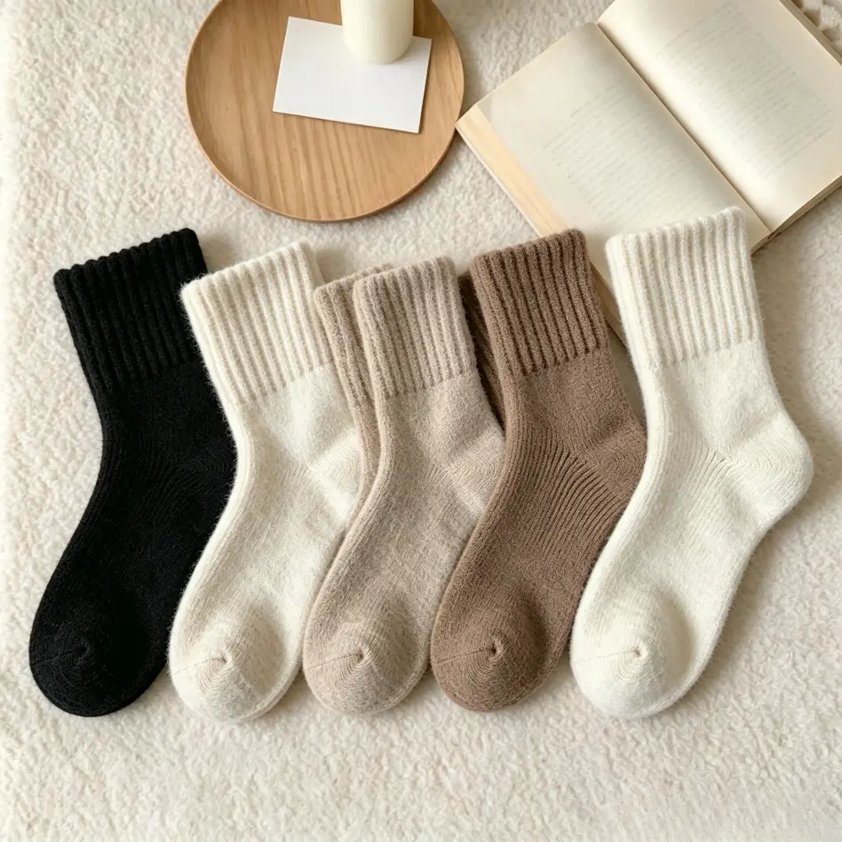 BomKinta Women's Solid Mid-Calf Warm Socks, Soft Comfy Casual Knit Socks for Fall Winter, Breathable Daily Wear Women Socks