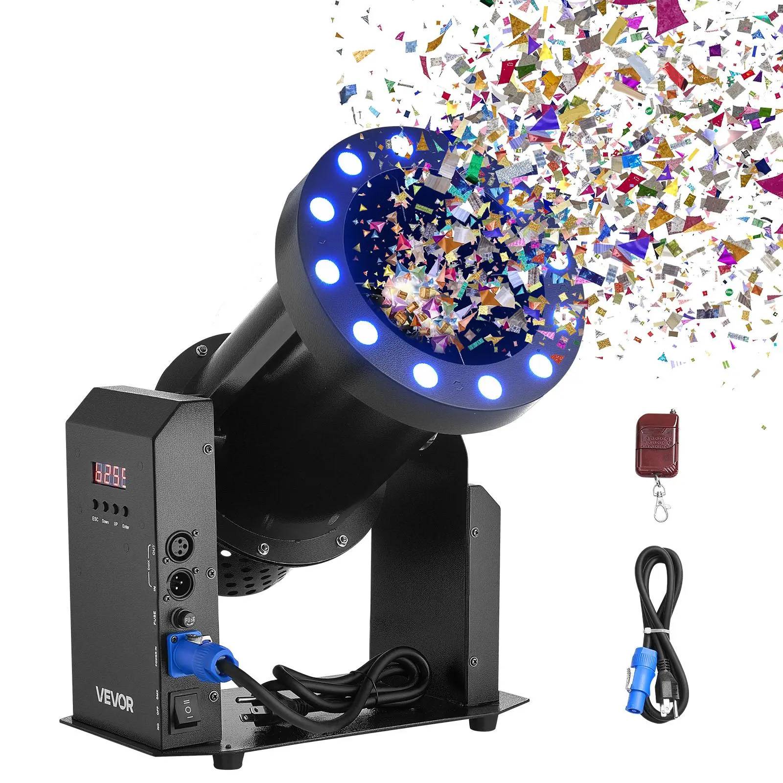 【Summerfinds】VEVOR Electric Confetti Machine with LED Lights, 1500W Powerful Output Confetti Cannon Launcher, DMX512, Manual & Remote Control, Portable Confe-tti Shooter for Wedding Christmas Event Show Stage