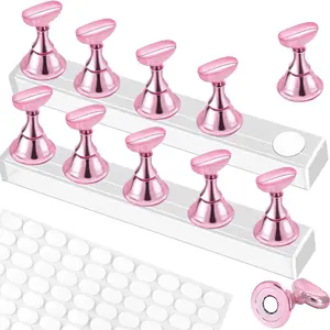 2 Set Nail Stand,Nail Holder Stand with 100 Pcs Double Sided Tape,Press on Nail Stand,Nail Practice Hand,Nail Holder for Painting Nails,for Nail Art Display,Home DIY Beginner Salon Supplies(Pink)