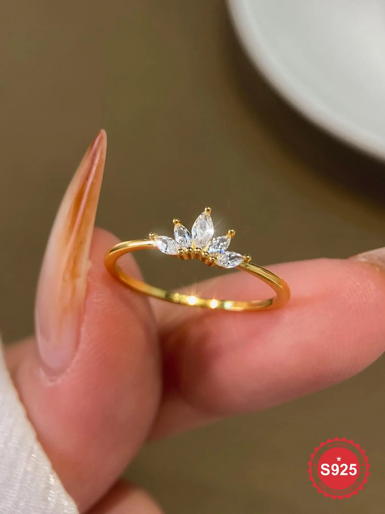 S925 Sterling Silver Elegant Zircon Crown Shape Ring, Cubic Zirconia Ring, Fashion Accessories for Women & Girls, Trendy All-match & Exquisite Jewelry for Birthday Gift