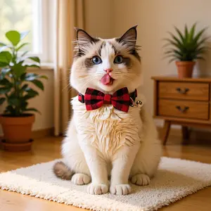 2-piece set of plaid cat bow ties with bells, pet bell neck strap with patches, anti-pull collar for cats and dogs, universal gentleman bow tie collar