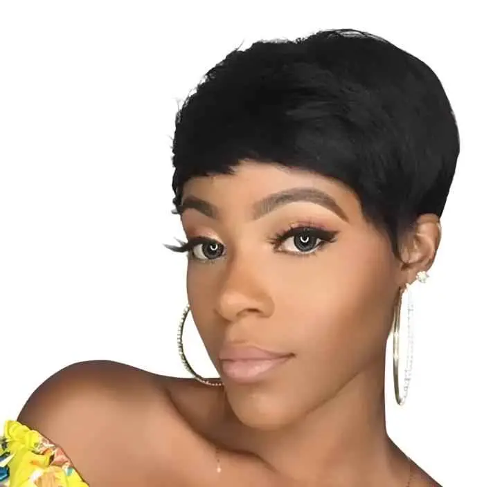 Natural Black Pixel Cut Machine Weft Wig
