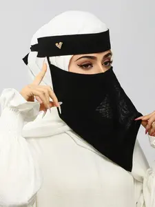 Women's Pure Color Heart Triangle Face Mask, Soft Breathable Single Layer Niqab, Islamic Khima Headscarf for Middle Eastern Muslim Prayer Hijabs Tudung