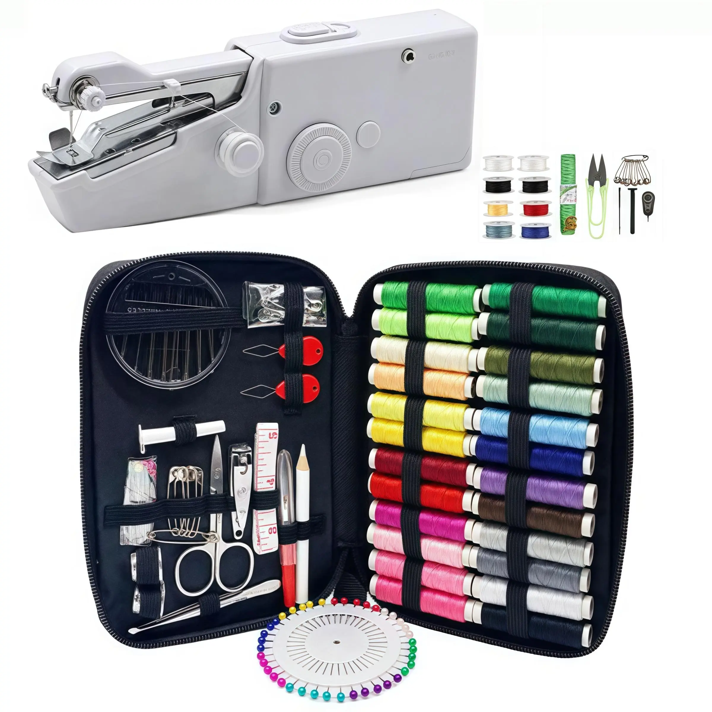 Portable Electric Sewing Machine Set, Mini Handheld Sewing Kit for Beginners, Multifunctional DIY Clothing Repair Tool with Storage Bag, Summer Gift, Sewing Supplies Crafts