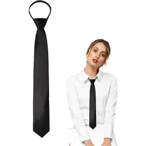 Womens Tie, Pre Tied Black/Red Ties for Women Adjustable Zipper Womens Necktie