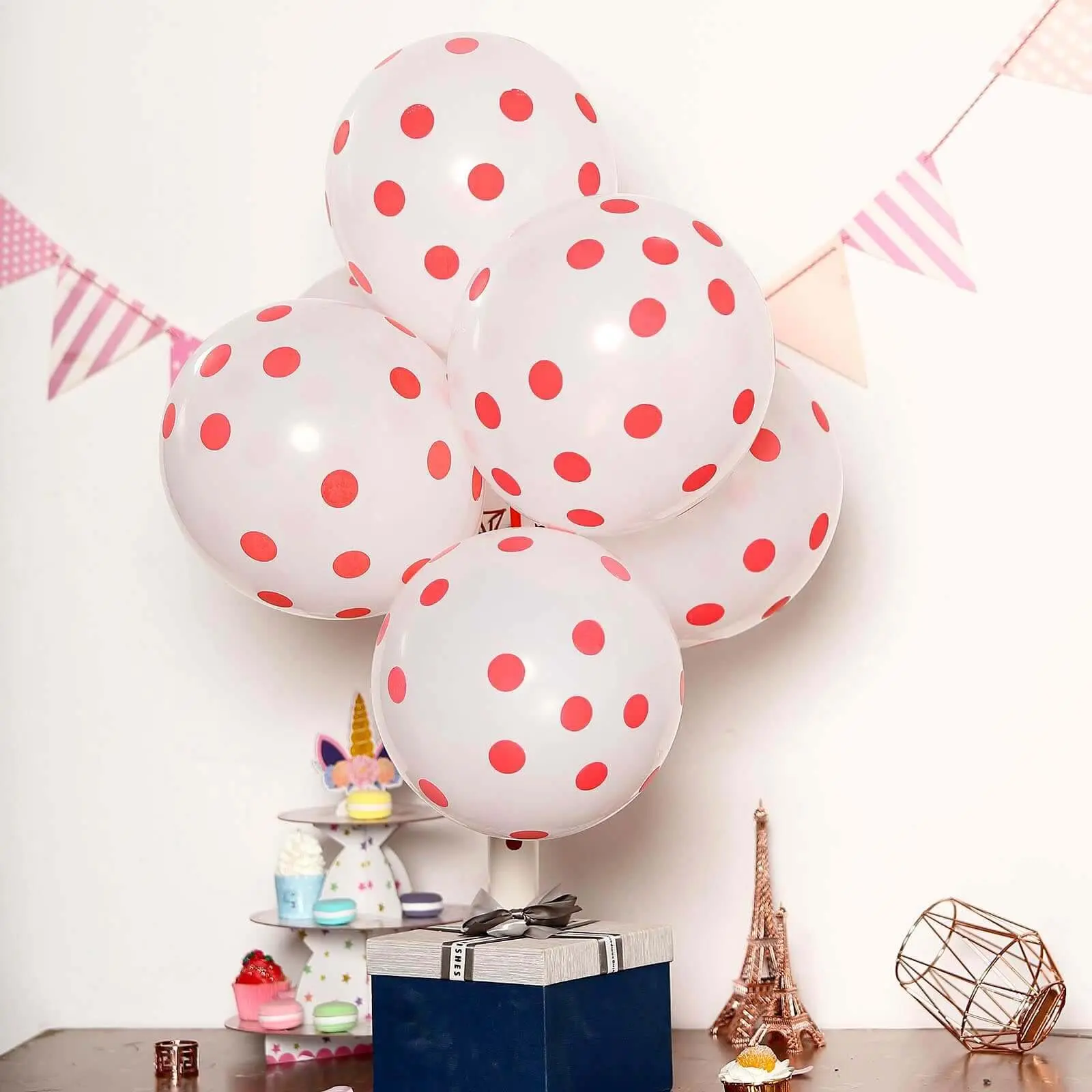 25-Pack 12-Inch Polka Dot Latex Rubber Balloons, Hot Pink & White, Choking Hazard Small Parts, Birthday & Baby Shower Decor, Wedding Festive Supplies, Home Hanging Decor