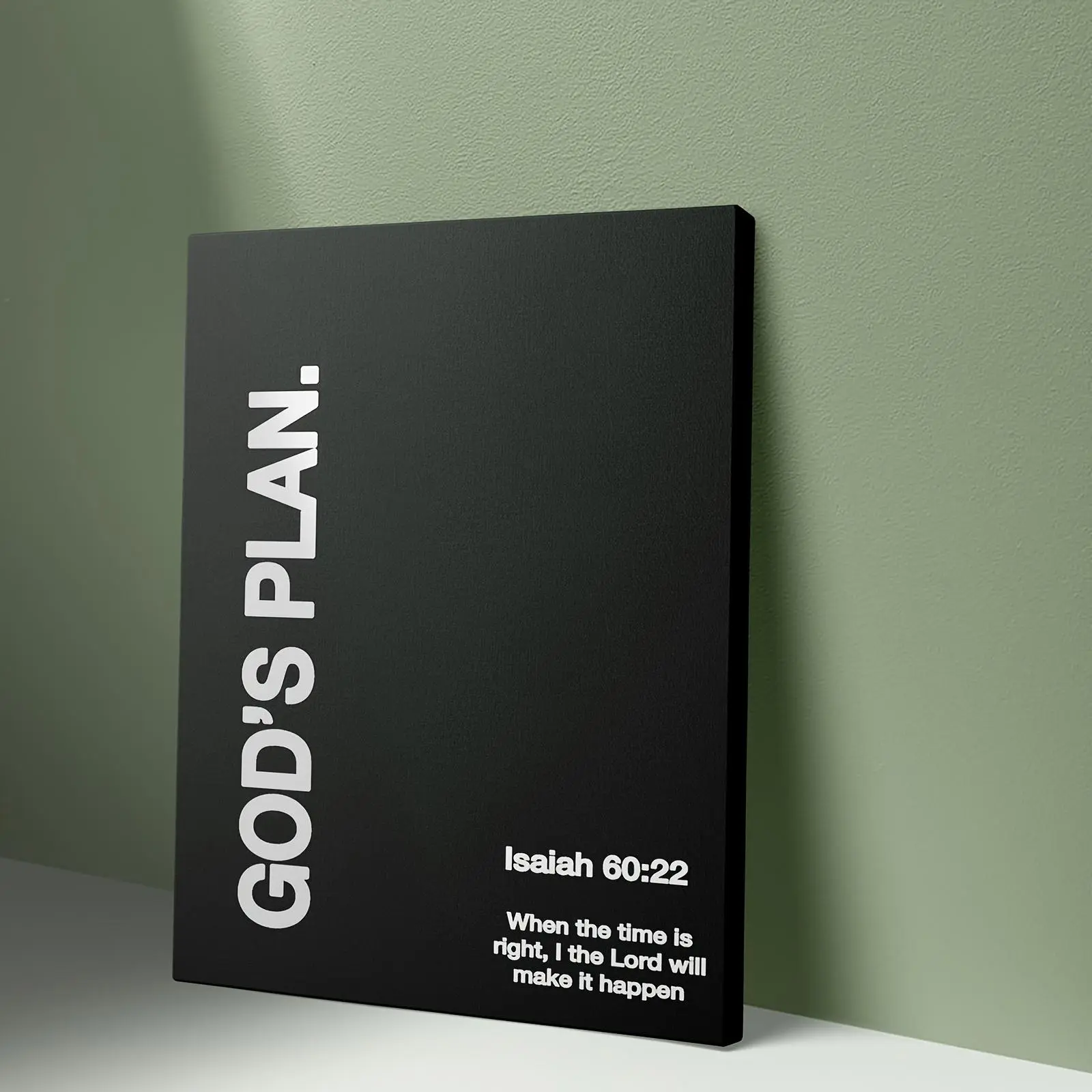 God’s Plan Faith Quote Framed Canvas Wrap, Minimalist Black Scripture Inspired Wall Art, Christian Home Decor Gift
