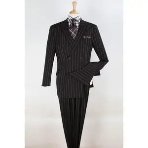 Mens Double Breasted 1920's Wide Bold Gangster Pinstripe Suit in Black
