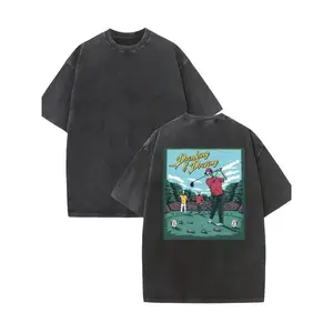 Vintage washed golf graphic tee, classic crew neck and loose fit for all-season wear. Perfect casual streetwear pick for weekend leisure and golf-themed outings. Crewneck Menswear Tshirt