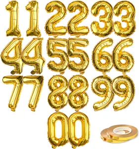 [20 Pcs] 16"  Foil Number Balloons (2 sets of 0-9) - Mylar  Hanging Decorations for Graduation, Birthday, Christmas &  Year's Eve Parties