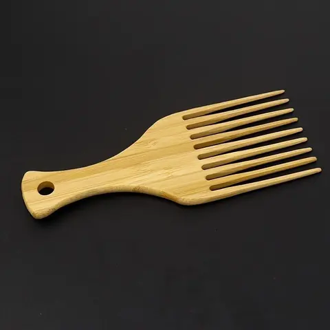 Natural Bamboo Wooden Afro Pick Comb, Wide Tooth Hair Comb, Heatless Styling Tool for Long, Thick, Curly Hair, Detangling Comb, Comb Type, Hair Care Tool