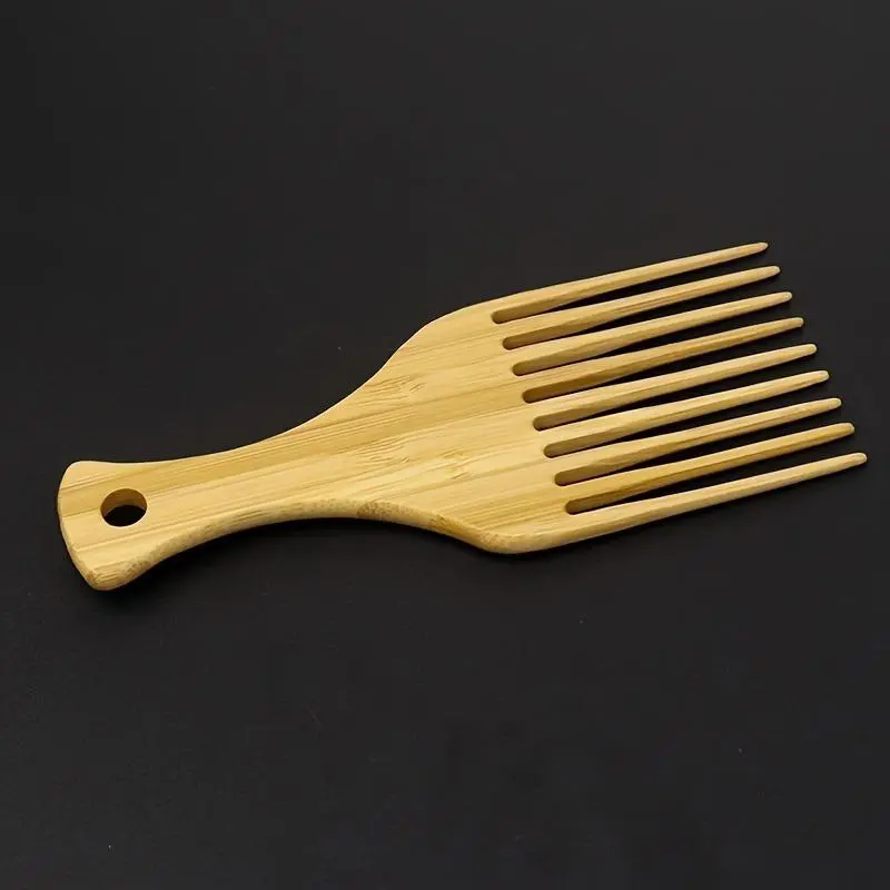 Natural Bamboo Wooden Afro Pick Comb, Wide Tooth Hair Comb, Heatless Styling Tool for Long, Thick, Curly Hair, Detangling Comb, Comb Type, Hair Care Tool
