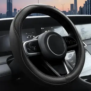 Ouzorp Car Steering Wheel Cover, Microfiber Leather Steering Wheel Covers with Anti-Slip Lining, Universal 14.5-15 inchs Black