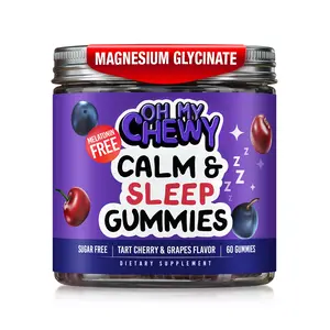 Double-Flavor Calm & Sleep Sugar-Free Gummies - Magnesium Glycinate, L-Theanine, Chamomile and Lemon Balm - Melatonin-Free Sleep and Relaxation Support for Kids, Teens and Adults - Tart Cherry & Grape Flavor - 60 Ct outdoorfun