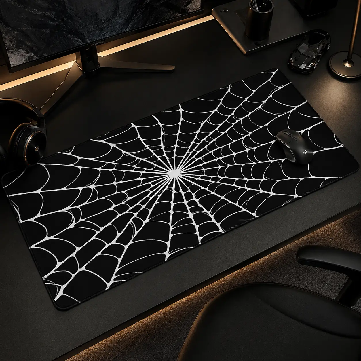 Black White Gothic Spider Web Design Large Gaming Mouse Pad,Desktop Protection Pad,Washable Rubber Non-Slip Lock Edge Multi-Size Mouse Pad Suitable For Home Office,Desktop Accessory