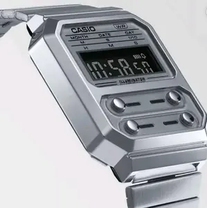Brand new Casio Vintage Silver Digital new Design watch for Men' s A100WE-7B