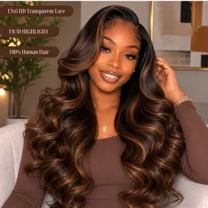 Afribye Hair FB/30 Women's Body Wave 100% Human Hair Lace Front Wig 13x6 HD Transparent Lace Brown Highlight Wigs Human Hair Wigs
