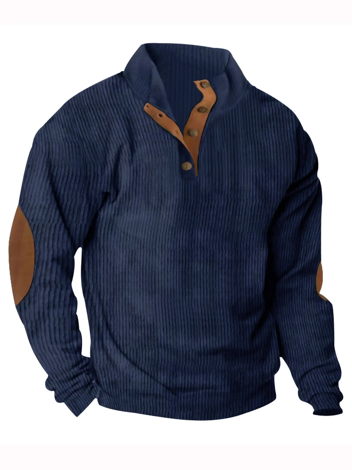 Men's European Size Stand Collar Corduroy Knit Pullover, Fashion Lightweight Casual Sportswear, Ribbed Design for Outdoor & Daily Wear