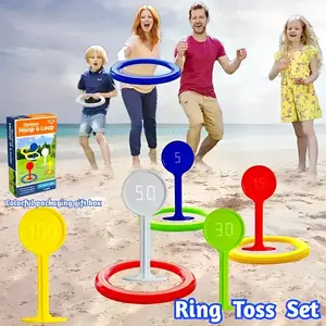 1 Set (5 Scoring Discs & 5 Rings) Ring Toss Game Toy Set: Summer fun toy featuring 5 scoring discs and tossing rings—perfect for beach, lawn, and backyard gatherings! Ideal for beach, garden, lawn, and backyard rainbow ring toss! The best holiday gift!