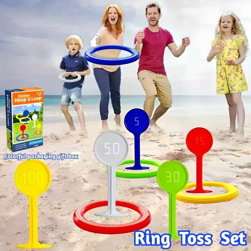 1 Set (5 Scoring Discs & 5 Rings) Ring Toss Game Toy Set: Summer fun toy featuring 5 scoring discs and tossing rings—perfect for beach, lawn, backyard, and Outdoor gatherings!