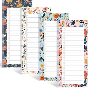 Magnetic Note Pads for Fridge, 4 Pack 200 Sheets Refrigerator Note Pad, Floral Design, 70g Premium Paper Tear-Off Sheets for Grocery Shopping List, To-Do List, Daily Reminders