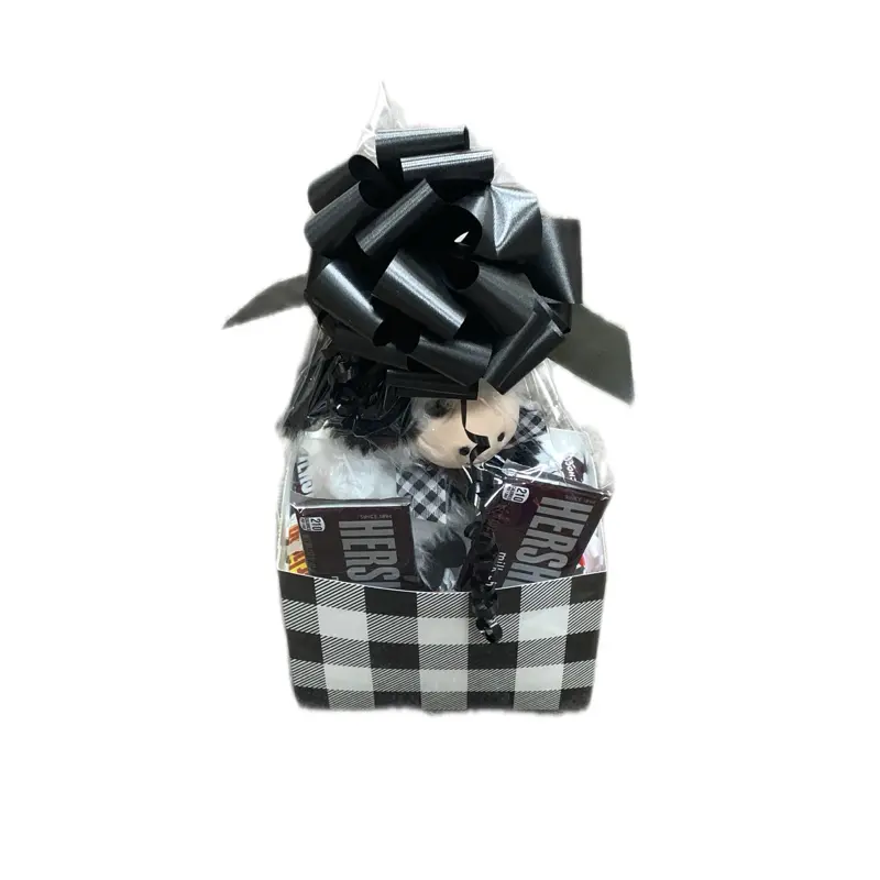 Black and White Cow Plush with Hershey's Kisses Adorable Plush in Plaid Gift Box Perfect for Gifts and Special Occasions Cuddly Teddy Bear Cute Cow Design