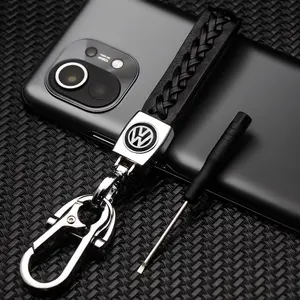 Volkswagen Car Woven Leather Keychain, Comfortable Grip, Handmade, Tool Included, Anti-Loss Luxurious Key Holder, Durable, Unisex, High-End Accessory