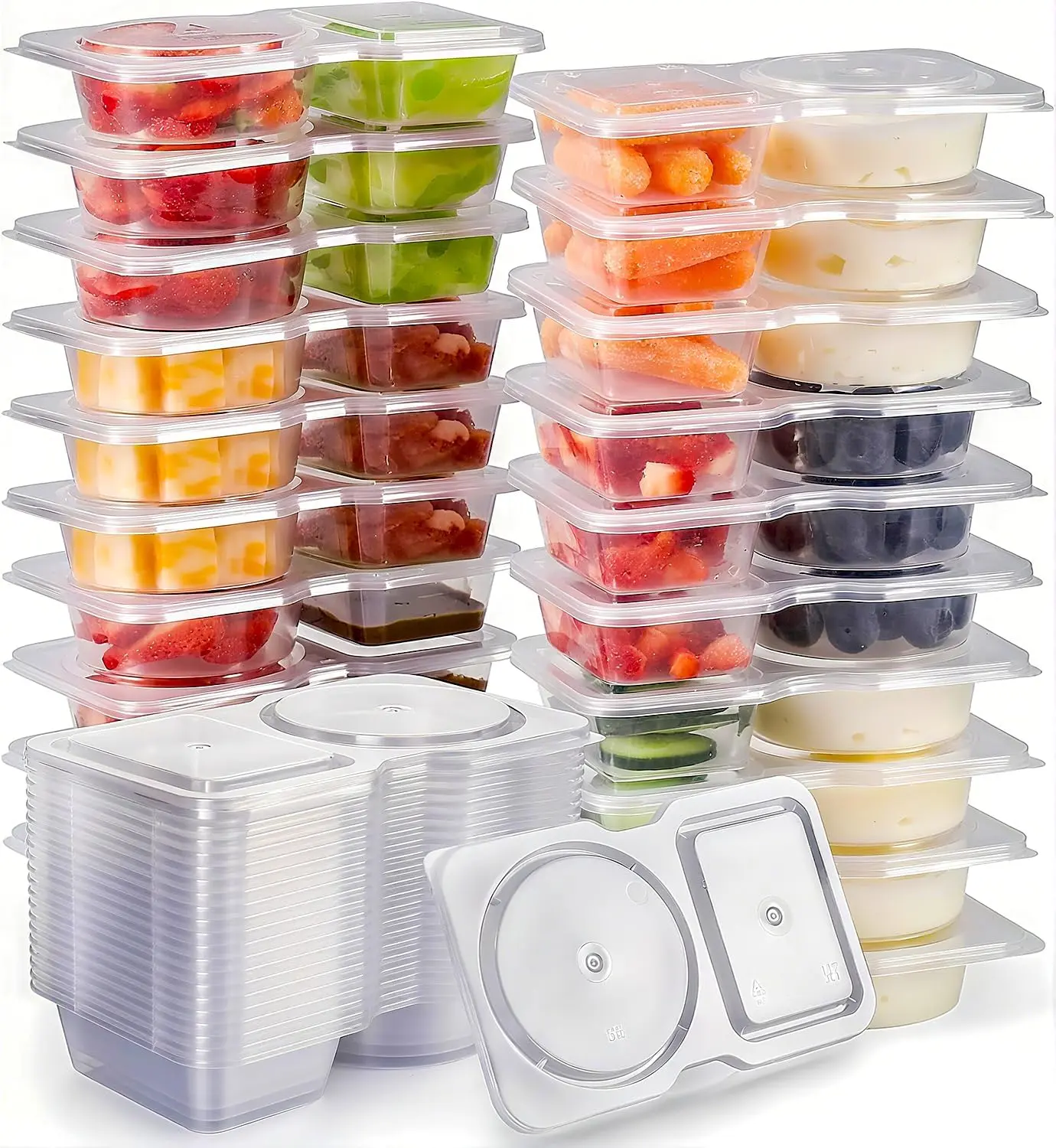 40 pcs Reusable Snack Containers with Lids ,New Snack Containers,Snackle Box Container Portion Control,Snack Pack Containers,Double Compartment Snack Containers for On-the-Go Meals and Camping