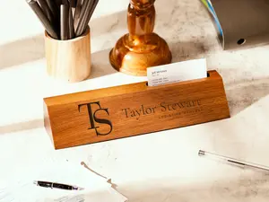 Personalized Desk Name Plate, Desk Wedge with Company Logo, Custom Name Plate for Desk, Personalized Gift for Office, Boss, or Team Member, Name Sign with Card Holder, Personalized Leather Desk Name, Company Logo Engraved Desk Wedge, Business Gift